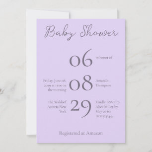 Invitation Baby shower de lavande minimaliste simple Monogram