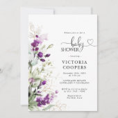 Invitation Baby shower de lavande verte violet (Devant)