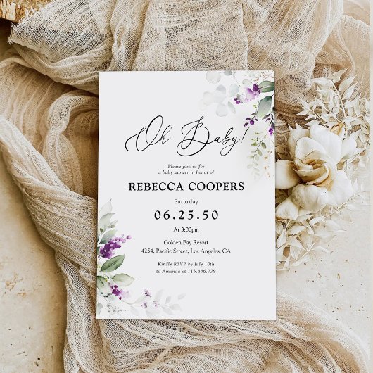 Invitation Baby shower de lavande verte violet