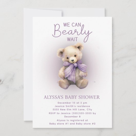 Invitation Baby shower de lavande violet d'attente rapide (Devant)