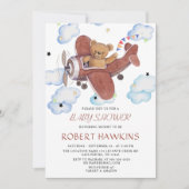 Invitation Baby shower de l'avion de l'ours en peluche (Devant)