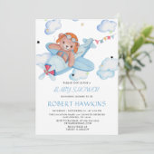 Invitation Baby shower de l'avion Teddy Bear (Debout devant)