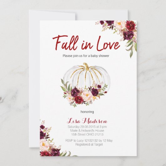 Invitation Baby shower de l'Citrouille blanc floral de Bourgo (Devant)