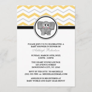 Invitation Baby shower de l'éléphant jaune gris Chevron