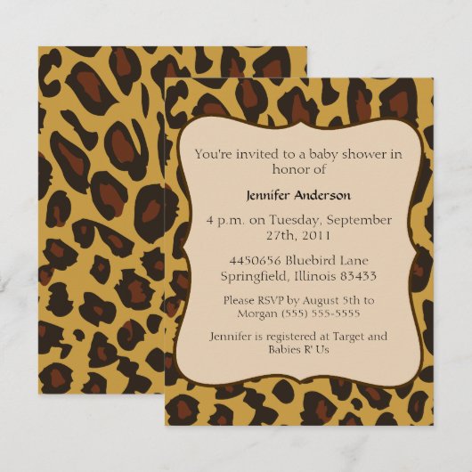 Invitation Baby shower de léopard (Devant / Derrière)
