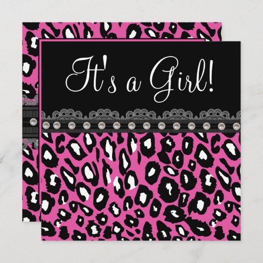 Invitation Baby shower de léopard rose doux (Devant / Derrière)