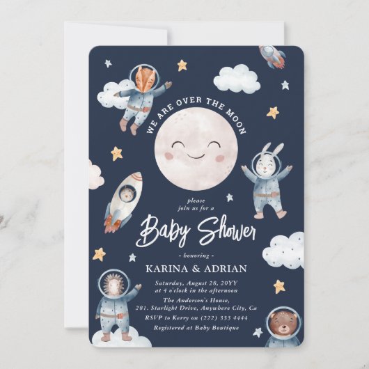 Invitation Baby shower de l'espace animal boisé mignon (Devant)