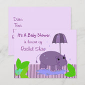 Invitation Baby shower de l'hippopotame violet (Devant / Derrière)