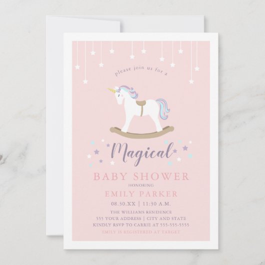 Invitation Baby shower de licorne (Devant)