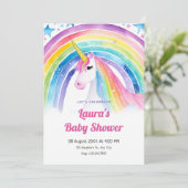 Invitation Baby shower de licorne aquarelle (Debout devant)