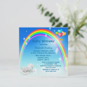 Invitation Baby shower de licorne, d'arc-en-ciel et de bulles (Debout devant)