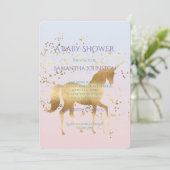 Invitation Baby shower de licorne magique en or (Debout devant)