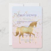 Invitation Baby shower de licorne magique en or (Devant)