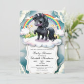Invitation Baby shower de licorne noir lunaire (Debout devant)