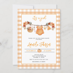 Invitation Baby shower de ligne de Citrouille Rustique Automn