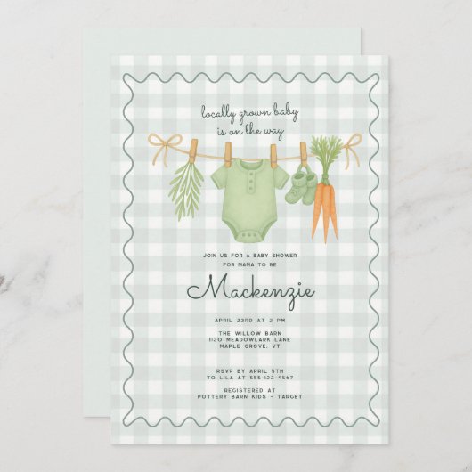 Invitation Baby shower de ligne de linge cultivé localement (Devant / Derrière)