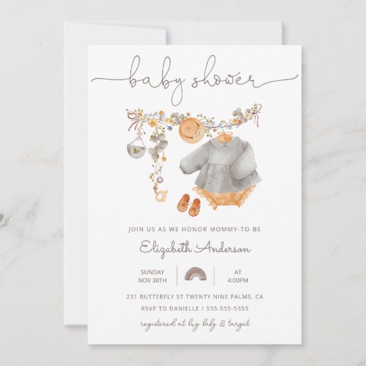 Invitation Baby shower de ligne de linge de bébé (Devant)