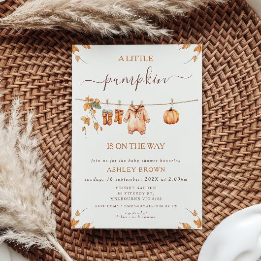 Invitation Baby shower de ligne de tissu rustique Orange Fall