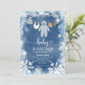 Invitation Baby shower de ligne de vêtements Blue Snowflakes (Debout devant)