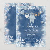 Invitation Baby shower de ligne de vêtements Blue Snowflakes (Devant / Derrière)