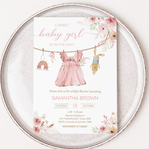 Invitation Baby shower de ligne de vêtements Boho rose