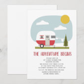 Invitation Baby shower de ligne de vêtements de camping rouge (Devant / Derrière)