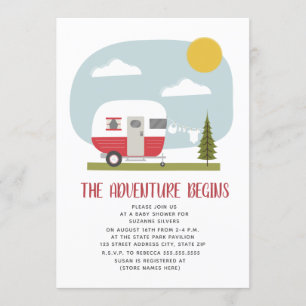 Invitation Baby shower de ligne de vêtements de camping rouge