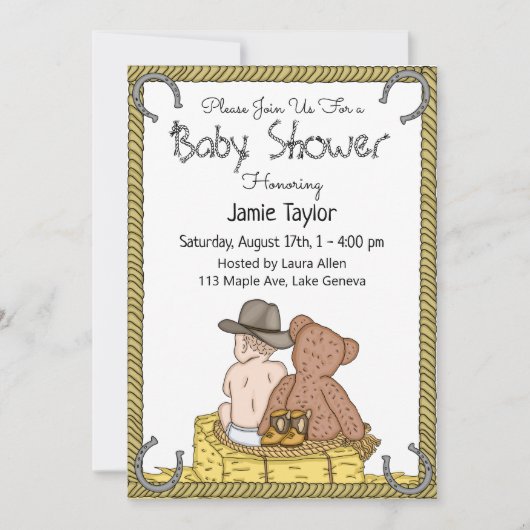 Invitation Baby shower de Lil' Cowboy et Teddy Bear Boy (Devant)