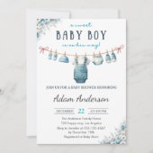 Invitation Baby shower de linge de bébé bleu (Devant)
