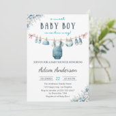 Invitation Baby shower de linge de bébé bleu (Debout devant)