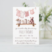 Invitation Baby shower de linge de bébé pour fille (Debout devant)