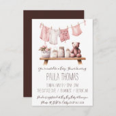 Invitation Baby shower de linge de bébé pour fille (Devant / Derrière)
