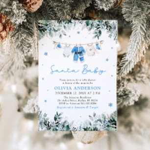 Invitation Baby shower de linge de maison de Noël Blue Père N