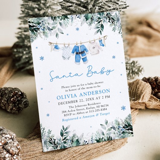 Invitation Baby shower de linge de maison de Noël Blue Père N