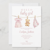Invitation Baby shower de linge mignon rose fille (Devant)