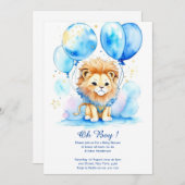 Invitation Baby shower de Lion aquarelle (Devant / Derrière)