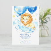 Invitation Baby shower de Lion aquarelle (Debout devant)
