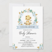Invitation Baby shower de Lion bleu fleuri pour bébé (Devant)