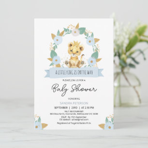 Invitation Baby shower de Lion bleu fleuri pour bébé