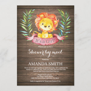 Invitation Baby shower de lion de fille rustique par invitati