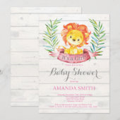Invitation Baby shower de Lion Russe rose (Devant / Derrière)