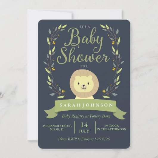 Invitation Baby shower de Lion Safari (Devant)