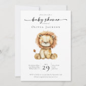 Invitation Baby shower de Lion Safari simple Watercolor (Devant)