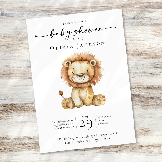 Invitation Baby shower de Lion Safari simple Watercolor