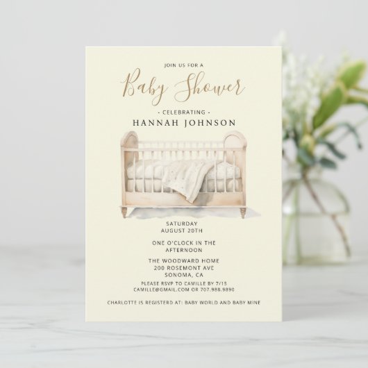 Invitation Baby shower de lit neutre pour le genre Boho (Debout devant)