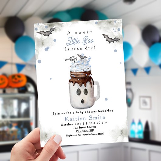Invitation Baby shower de Little Boo Halloween Blue Milkshake