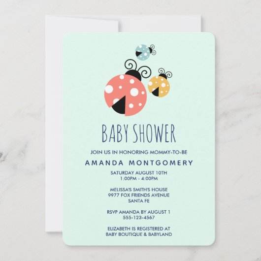 Invitation Baby shower de Little Ladybugs (Devant)