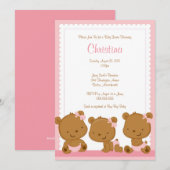 Invitation Baby shower de Little Pink Bears (Devant / Derrière)