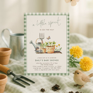 Invitation Baby shower de Little Sprout Green En vichy Garden