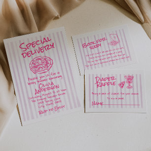 Invitation Baby shower de livraison spécial Pizza Rose Dawn